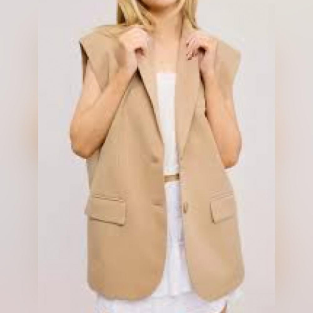 #611 🛑48 S/M Or M/L STYLISH SLEEVELESS Structured Oversized Blazer Vest - Picture 9 of 10